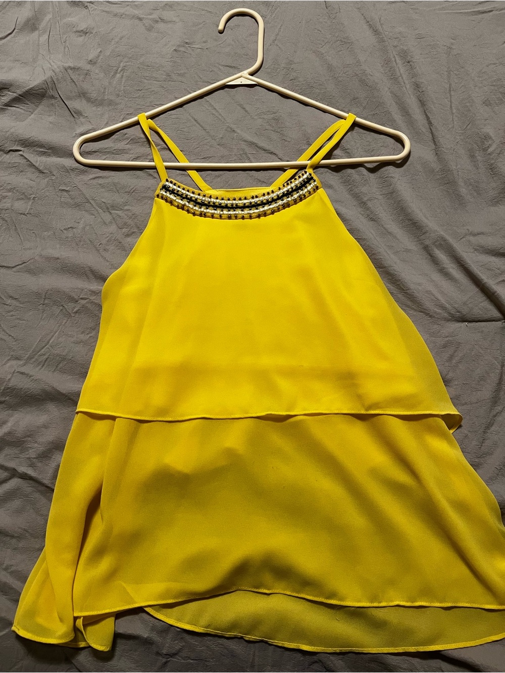 Yellow Beaded Halter Layered Women's Top